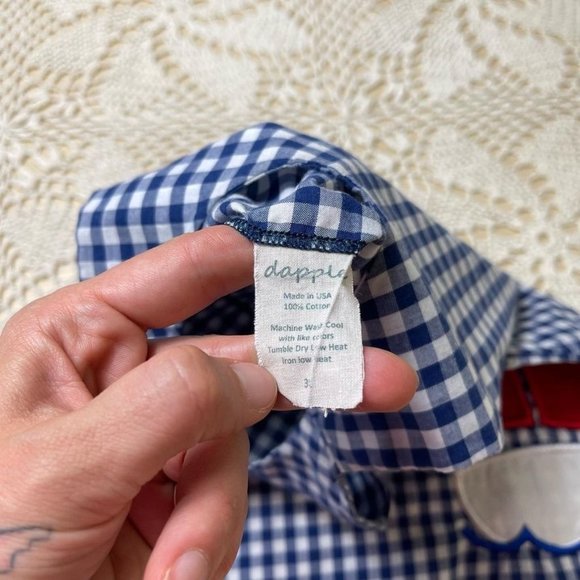 Vintage 1980s Dapple Sailboat Applique Blue Gingham Shift Dress Girls 3 3T - Picture 2 of 2